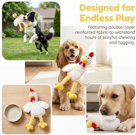 EMMA COLE Squeaky Plush Dog Toy with Soft Durable Fabric for Small, Medium and Large Pets Interactive Toy for Indoor Play, Supports Active Biting and Play (Chicken)