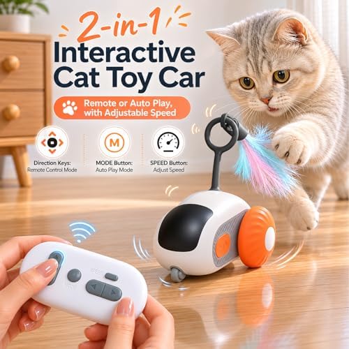Remote Control Mouse Cat Toy, Smart Interactive Moving Cat Toy Car with Obstacle Avoid, USB Rechargeable Electric Kitten Exercise Toy for Indoor Cats（Orange）