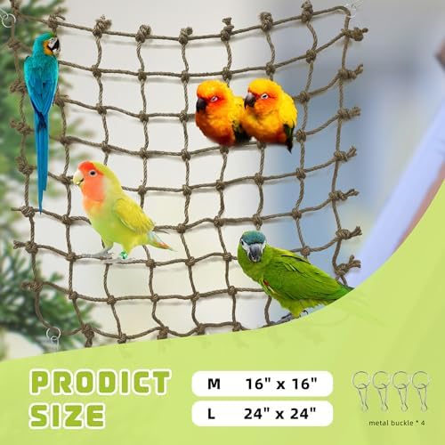 Parrot Climbing Net Jungle Fever Rope Small Animals Toys for Parakeets Lovebirds Finch Budgerigars Conure Cockatiel (L 24" x 24")