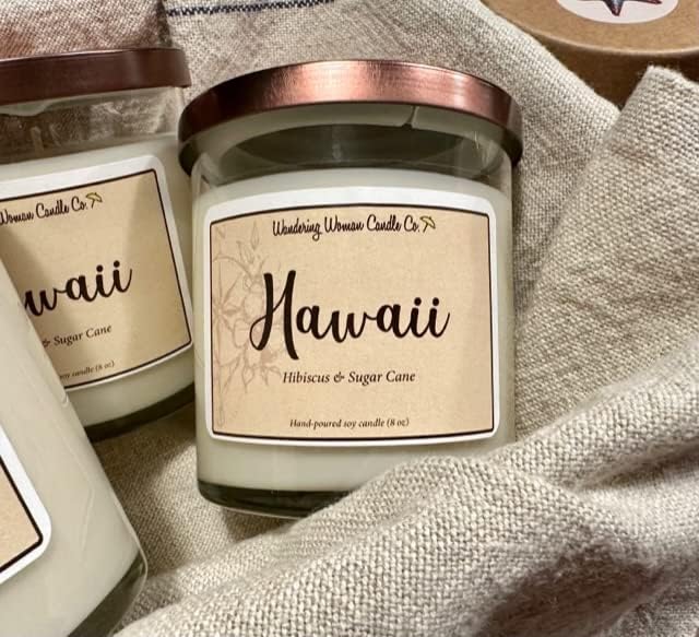 Wandering Woman Candle Company 8 oz Soy Wax Candle (Hawaii: Hibiscus & Sugar Cane)
