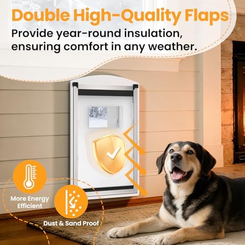 Cat Door for Wall, Energy Efficient Pet Entry Door | Steel Frame, Telescoping Tunnel, Double Magnetic Flaps, 2 Sliding Lock Panels, Easy to Install