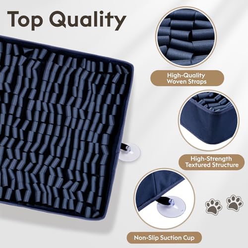 FunFurry Snuffle Mat for Dogs, Dog Puzzle Mat, Interactive Dog Toys for Enrichment,Sniff Mats with Non-Slip Backing,Suitable for Breeds and Sizes of Dogs (Navy, 17" X 15")
