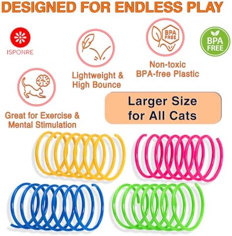 Cat Spring Toys for Indoor Cats, Springy & Durable PET Plastic Spiral Coil Cat Toy, Interactive Self Play for Boredom Relief, 12 Pack