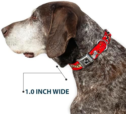 Dog Collar Seatbelt Buckle Lucky Red 18 to 32 Inches 1.5 Inch Wide