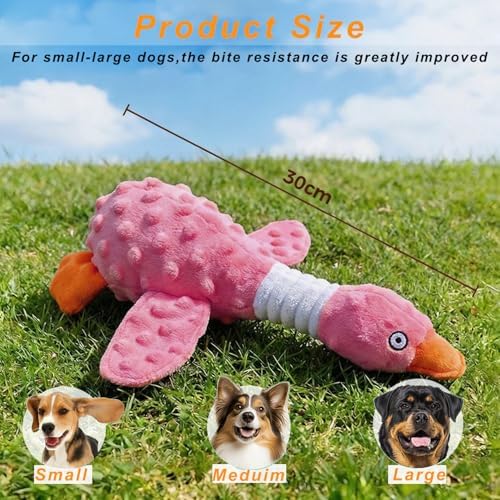 Squeaky Dog Toys for Aggressive Chewers, Durable Stuffed Animal Plush Dog Toy with Soft Fabric for Large, Medium & Small Dogs, Interactive Puppy Chew Toy for Teething, Crinkle Duck Dog Toy - Pink
