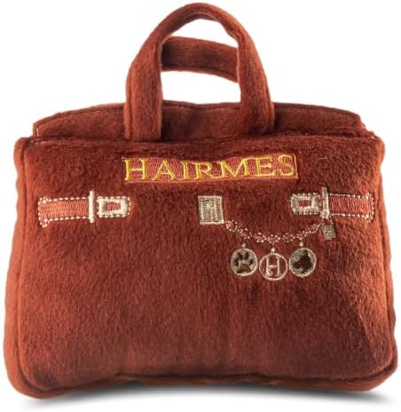Dog Diggin Designs Hairmes Bag Plush Dog Toy – Squeaky Parody Fashion Dog Toy from Runway Pup Hairmes Collection, Soft Designer Style Toy for Small to Medium Dogs, Cute Interactive Pet Toy