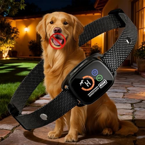 Dog Bark Collar for Large Medium Small Dogs, Smart Rechargeable Barking Collar with 5-Level Sensitivity, 3 Beep & Vibration Modes, Waterproof