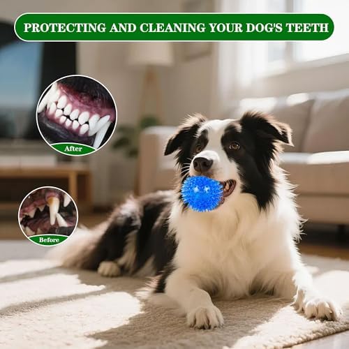 9 Pack Squeaky Dog Balls 3.5″Dog Toys Balls for Medium Large Dogs Pet Puppy Chew Toys for Teething No Odor Durable Spiky Balls for Teeth Cleaning and Training for Medium Dogs (Medium)