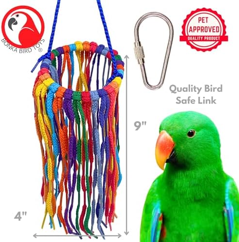 Bonka Bird Toys 51214 Small Aglet Heaven Cotton Shoelace Toy with Plastic Aglets and 2" Ring for Parakeets Cockatiels Quakers Pionus Small Bird Enrichment (Pack of 2)