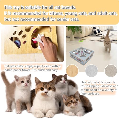 Interactive Wooden Cat Puzzle Toy Box Indoor Hunting Play Toy to Stimulate Your Cat’s Energy and Instincts (Blue)