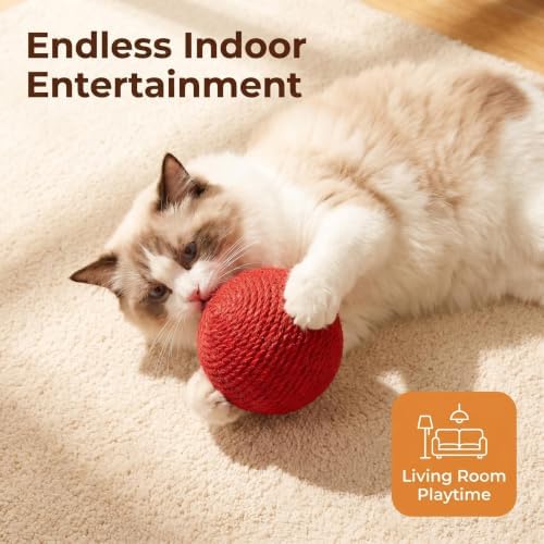 4-Inch Sisal Cat Toy Balls, Cat Toys for Indoor Cats, With Crinkle Sound