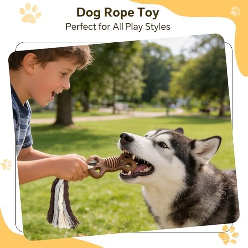 Dog Chew Toys for Aggressive Chewers – Puppies & Adults, Multiple Textures & Rope， ndestructible Tough Durable Interactive Dog Toys， Brown Bone
