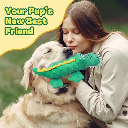 Squeaky Octopus Dog Toy – No Stuffing, Crinkle Sound Plush Chew Toy for Small and Medium Dogs – Durable and Machine Washable – 2 Pack (Green Crocodile)