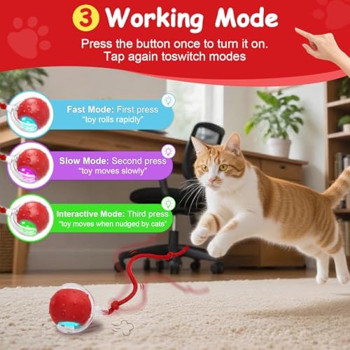 Interactive Cat Toys Smart Ball for Cats & Dogs! Now with 2 Rapid Tails. Features: 360°Auto-Rolling, Motion Activation& Bird Sounds. Perfect for Indoor Pet Exercise & Fun. (Blue)