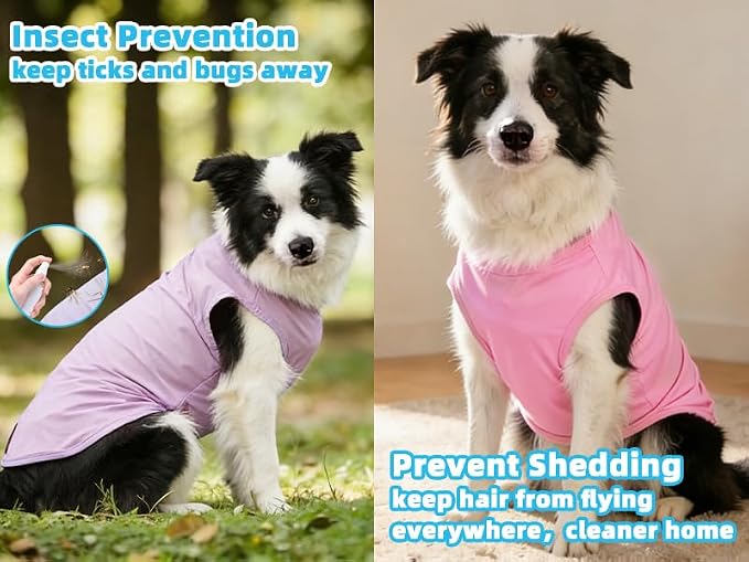 Cooling Sunblock Dog Clothes for Large Dogs, 2 Pack UPF50+ UV & Insect Protection Quick Dry Dog T Shirts for Outdoor, Anti-Hair Loss Breathable Sleeveless Pet Vest Tank Tops, Pink&Purple,XXXL