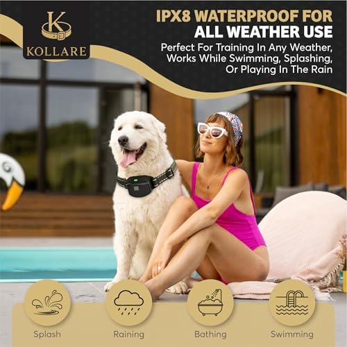 Kollare Smart Dog Training Collar with Remote – Waterproof, Rechargeable & Adjustable E-Collar with Beep, Vibration & Gentle Static Modes – Long Range Pet Obedience Training for All Dogs
