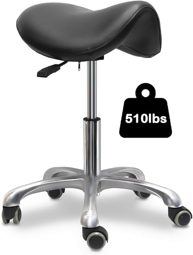 Saddle Stool with Wheels,Rolling Stool,Rolling Chair Ergonomic Swivel Rolling Chair with Hydraulic Lifting Height Adjustable Rolling for Office Medical Massage Salon Drafting(Black)
