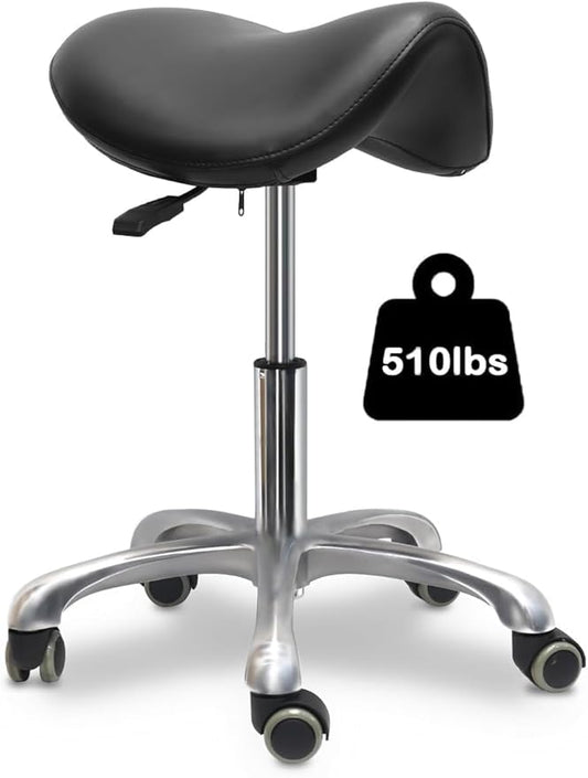 Saddle Stool with Wheels,Rolling Stool,Rolling Chair Ergonomic Swivel Rolling Chair with Hydraulic Lifting Height Adjustable Rolling for Office Medical Massage Salon Drafting(Black)