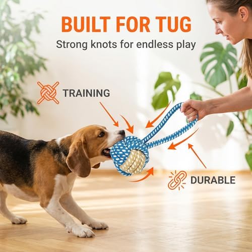 Dog Rope Toys for Small Dogs, 3 Pack Durable Cotton Rope Dog Toys for Aggressive Chewers, Interactive Tug of War Puppy Chew Toys for Teeth Cleaning, Carrot Rope Toy, Rope Ball & Knotted Rope