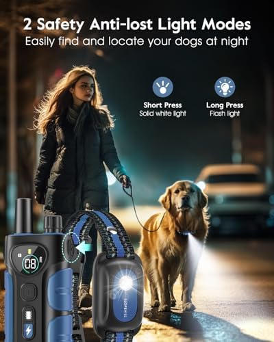 SLOPEHILL Dog Shock Collar,4200FT Dog Training Collar with Remote,Blue | IP68 Waterproof e Collar with Beep,Vibration,Safe Shock,Light,No Shock Mode,Shock Collar for Small Medium Large Dog 8-140lbs