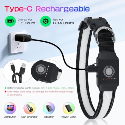 LED Dog Collar Light Up, USB Rechargeable Multicolor Glow Collar for Dogs