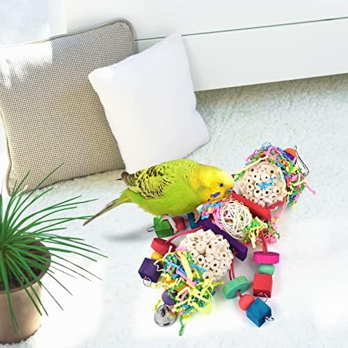 Bissap Conure Toys, Bird Parrot Foraging Shredder Hanging Toys Sola Balls Sepak Takraw with Bell for Small Parrots Parakeets Conures Cockatiels Love Birds Cage Toy (Pack of 2)