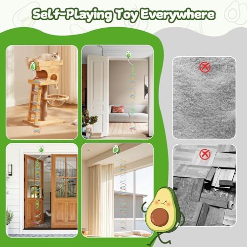 Interactive Cat Toys for Indoor Cats,Electric Flying Bird & Mouse Wand Teaser, Automatic Hanging Door Frame Chase/Hunt/Exercise Stimulate Feather Cat Toy for Bored Indoor Adult & Kitten (Green)