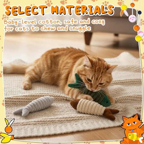 Leitee Cat Toys Bulk Plush Mice Set Fish for Indoor Kittens Puppies