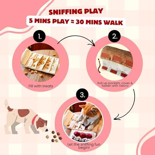 Dog Puzzle Toys - Enrichment Squeaky Snuffle Treat Dispensing, Interactive Dog Toys for Boredom and Mental Stimulating, Cherry Roll Cake Mat Dog Toy for Small, Medium and Large Dogs