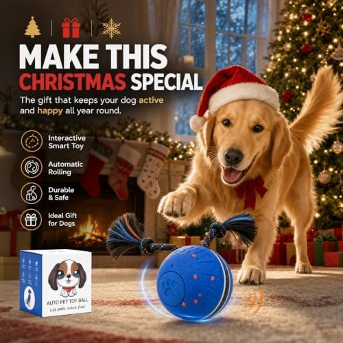 Interactive Smart Dog Ball Toy with Swinging Tail, Durable E-TPU Quiet Automatic Rolling Ball for Dogs to Chase, Self-Moving Dog Ball with Motion Activated, Rechargeable Small Medium Large Dog Toy