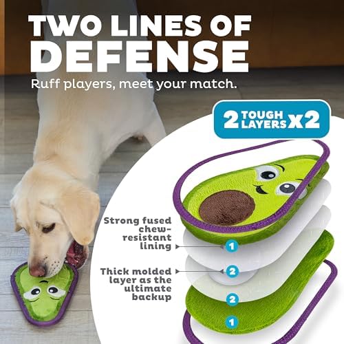 Outward Hound Tough Skinz Durable Chew Plush Squeaky Dog Toy, Avocado, 9"