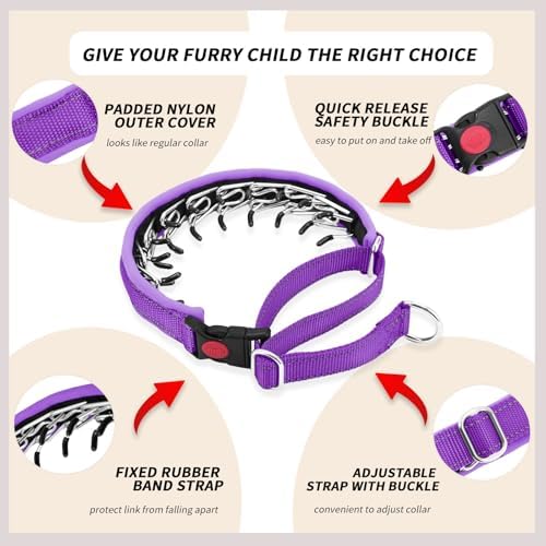 No Pull Martingale Dog Collar for Large Medium Small Dogs, Heavy Duty Nylon Reflective Adjustable Anti Pull Slip Collar with Buckle for Training Walking S Purple