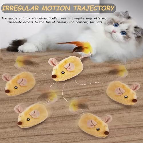 Interactive Mouse Cat Toy, Automatic Moving Fake Rat Mouse Cat Toy, Realistic Rechargeable Dog Mouse Toy with Sound & Feather & Bell, Prank Joke Scary Trick Rats for Cats Dogs