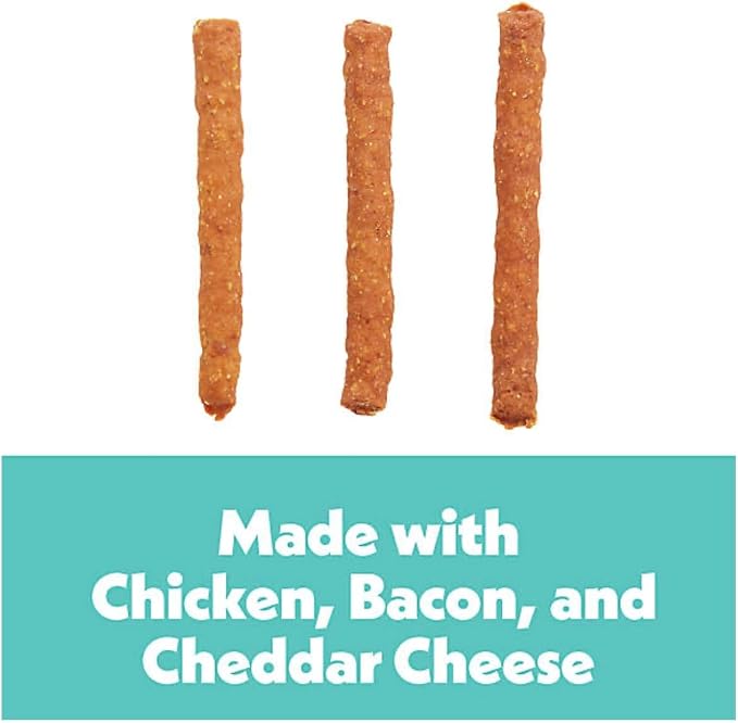 Wiggles & Wags Meaty Sticks Dog Treats, Bacon & Cheese Flavor, 6 oz with DN Essentials Bone Shaped Bag Dispenser & Roll