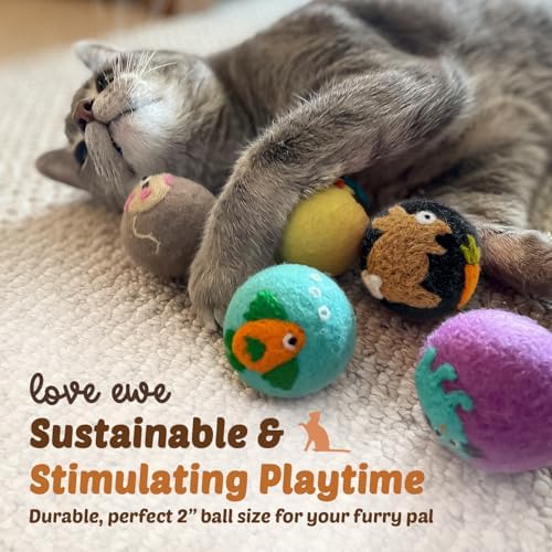 Love Ewe Wool Cat Toys Ball 3 Pack, 2-inch Duck and Bunny