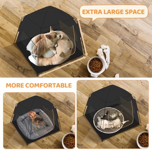 KingCamp Dog Tent, Large Portable Outdoor Indoor Dog House with 600D Oxford Fabric & Dual Layer for Medium Large Dogs, Black, 39.4" x 39.4" x 35.4"