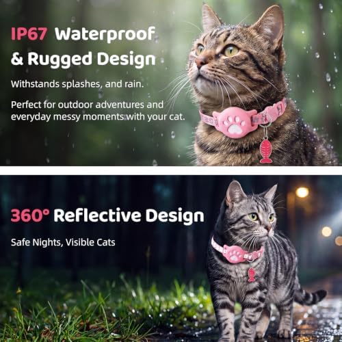 GPS Pet Tracker Collar, Mini Smart Real Time Tracking Tag for Cats Dogs, No Monthly Fee or SIM Breakaway Collars, IP68 Waterproof Detachable Finder 365-Day Battery Compatible with Apple iOS & Android
