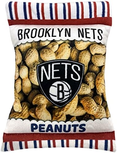 Pets First NBA Brooklyn Nets Crinkle FINE Plush Dog & CAT Squeak Toy - Cutest Stadium Peanuts Snack Plush Toy for Dogs & Cats with Inner Squeaker & Beautiful Basketball Team Name/Logo