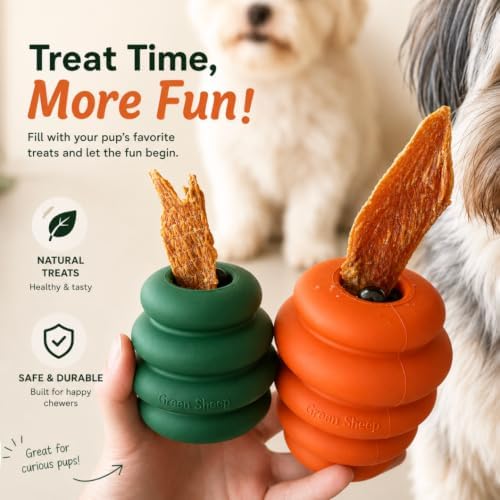 Green Sheep Enrichment Dog Ball for Small Dogs, Natural Rubber Treat Dispensing Chew Toy for Mental Stimulation & Boredom Relief, Interactive Dog Toys, Green