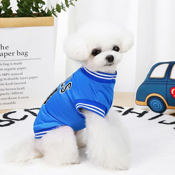 Dog Clothes Basketball Mesh Breathable T-Shirt,Pet Clothes Puppy Sportswear Spring/Summer Fashion Dog Shirt. (Blue, Large)