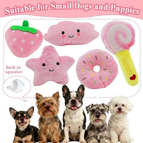 ASOCEA Small Dog Toys 5 Pack, Squeaky Plush Puppy Toys,Pink