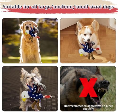 3 pcs Independence Day Pet Squeaky Toys, Dog Squeaky Toys 4th of July Puppy Toy Independence Day Pet Plush Bald Eagle Toy with Crumpled Paper Squeaky Dog Interactive Toy
