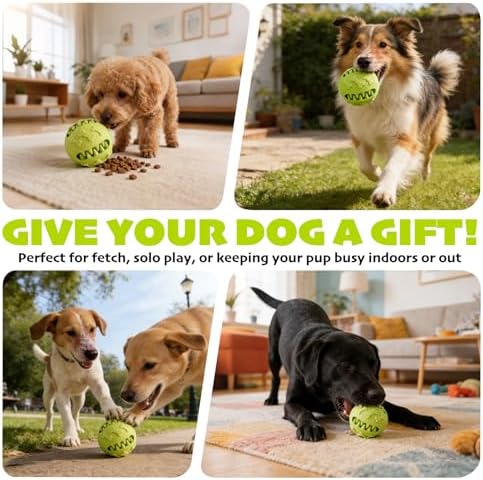 Dog Balls 2Pack Treat Dispensing Toys for Medium & Large Breeds, 3inch / 7.5cm Natural Rubber Dog Puzzle Toy Slow Feeder for Mental Stimulation, Anxiety Relief & Interactive Play