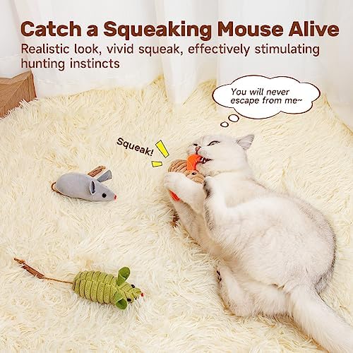 Potaroma Cat Toys: 3pcs Squeak Mice Interactive Catnip Silvervine Animals