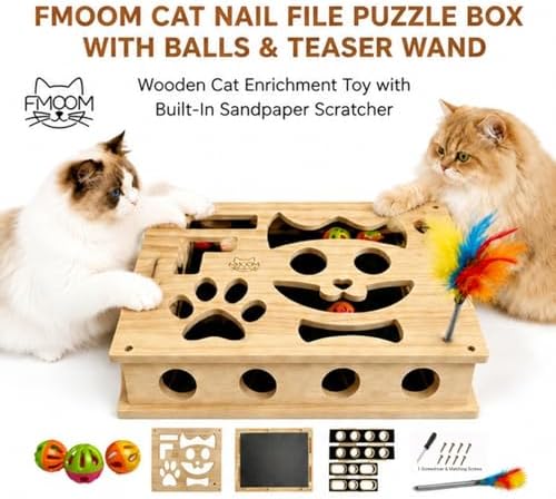 Cat Nail File Puzzle Box with Scratching Pad and Bell Balls for Cats