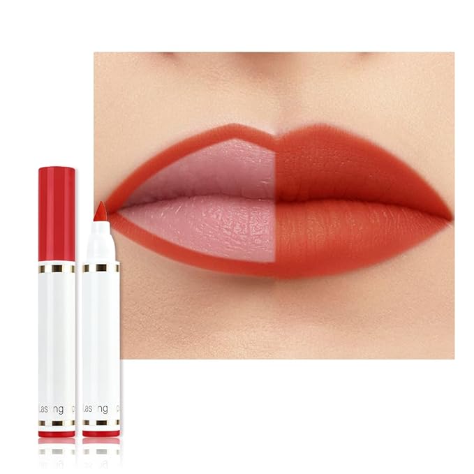 Terracotta Orange Dual-Tip Liquid Lip Liner Pen - Flat End for Full Coverage & Pointed Tip for Precise Lining, Long-Lasting Waterproof Matte Lipstick Makeup Tool for Full Coverage and Defined Lipliner