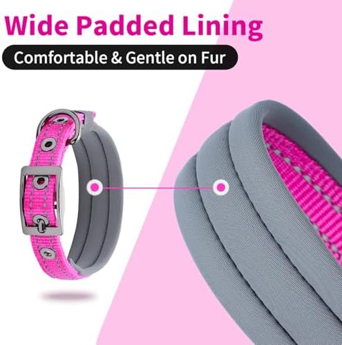 Segarty Reflective Dog Collar for Small Dogs, Adjustable Wide Soft Comfortable Breathable Neoprene Padded Nylon Collar with Heavy Duty Metal Buckle for Pet Puppy Small Breeds (S, Hot Pink)