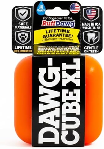 Ruff Dawg Cube XL 3.5 Indestructible Dog Toy, Orange – Heavy-Duty Rubber Fetch & Chew Toy for Aggressive Chewers – Erratic Bounce, Floats, BPA & Latex Free – Made in USA