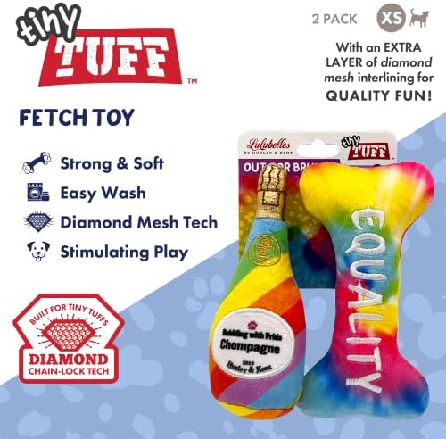 Huxley & Kent Tiny Tuff | Out for Brunch | Extra Tough Dog Toy for Small Dogs | 2-Pack Funny Dog Toy | Features Squeaker, Crinkle | Machine Washable