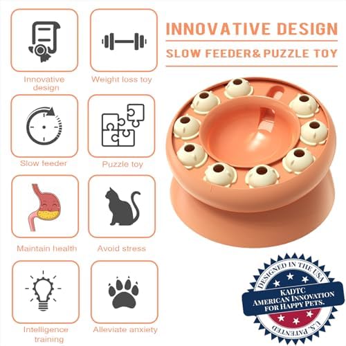 Cat Puzzle Toy Treat Dispenser Kitten Weight Loss Bowl Puzzles Slow Feeder Food Dispensing Kitty Enrichment Toys Brain Mental Stimulation Healthy Eating Mind Games Pink